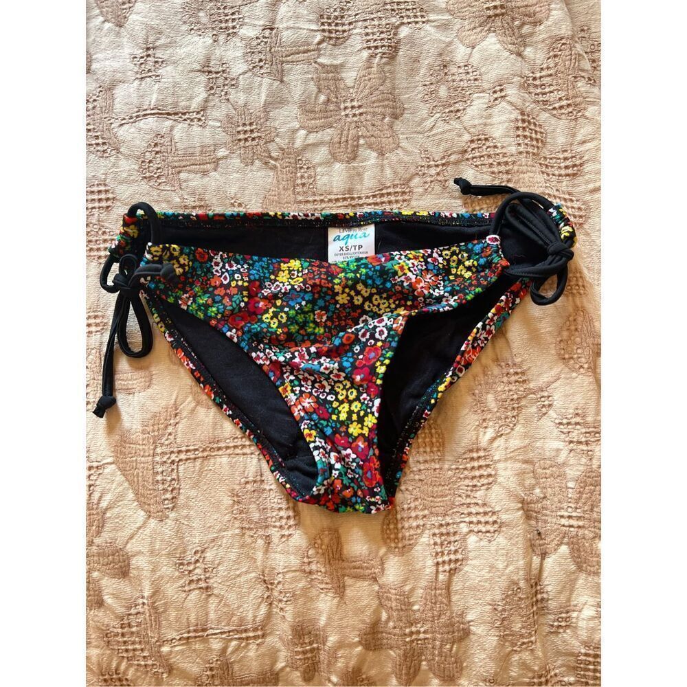 Black and bright floral side tie up bikini bottoms Xs La Senza La Vie En Rose